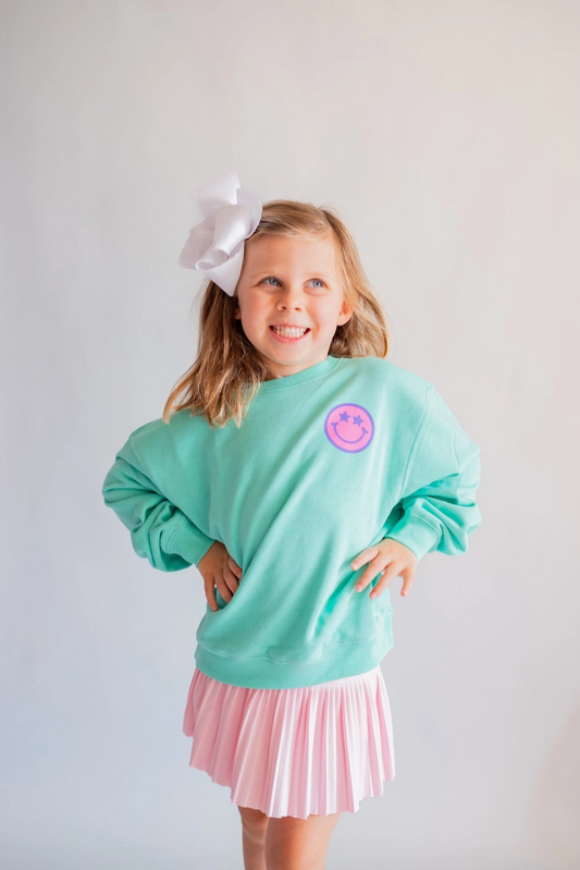 Anything Is Possible Smiley Sweatshirt, Aqua - Magpies Paducah
