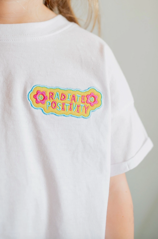 Radiate Positivity Embroidered Tee, White - Magpies Paducah