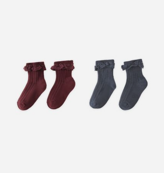 Lace Trim Socks, 2-pack | Burgundy, Navy - Magpies Paducah