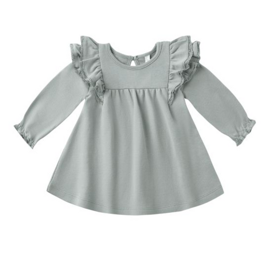 Long Sleeve Flutter Dress, Steel Blue - Magpies Paducah