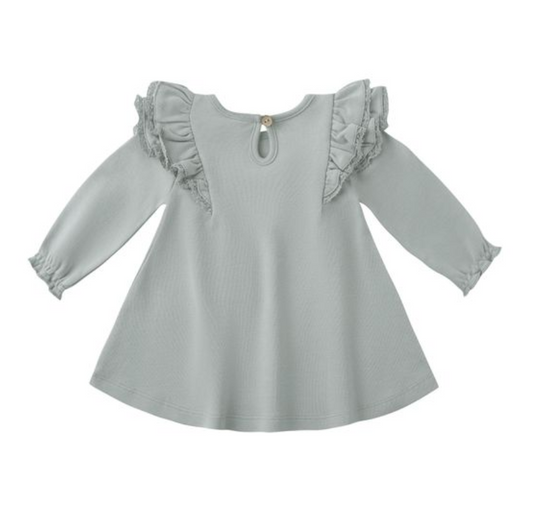 Long Sleeve Flutter Dress, Steel Blue - Magpies Paducah