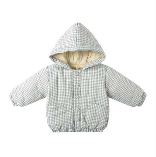 Hooded Woven Jacket, Blue Gingham - Magpies Paducah