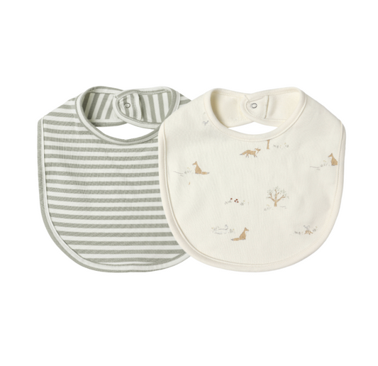 Jersey Snap Bib 2-Pack | Fox Land, Fern Stripe - Magpies Paducah