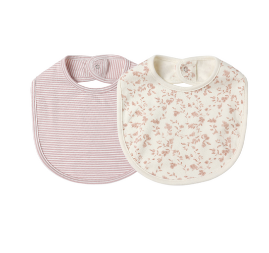 Jersey Snap Bib 2-Pack | French Garden, Rose Micro Stripe - Magpies Paducah
