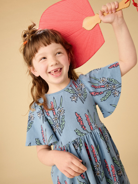 Butterfly Sleeve Dress, Block Print Floral