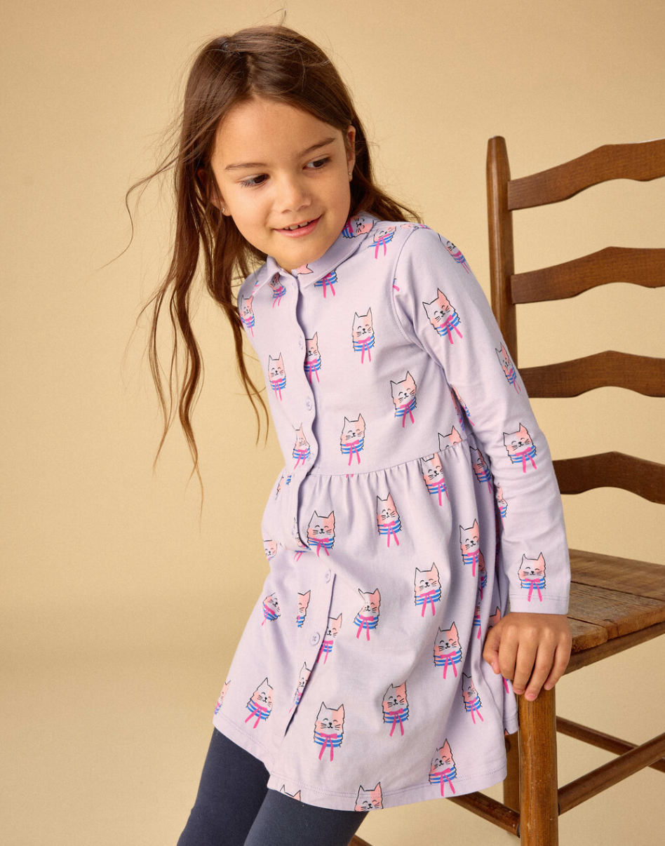 Collared Long Sleeve Shirtdress, Bow Tie Cats - Magpies Paducah