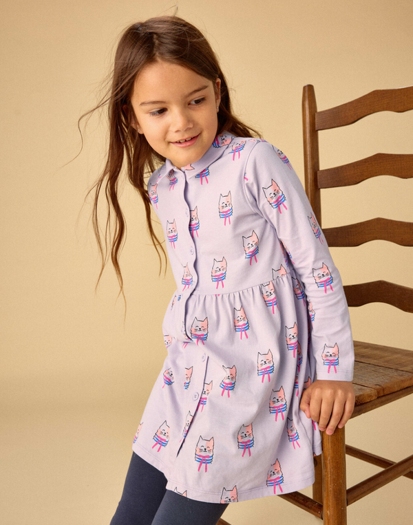 Collared Long Sleeve Shirtdress, Bow Tie Cats - Magpies Paducah