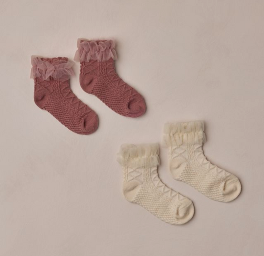 Ruffle Socks | Ivory, Raspberry - Magpies Paducah