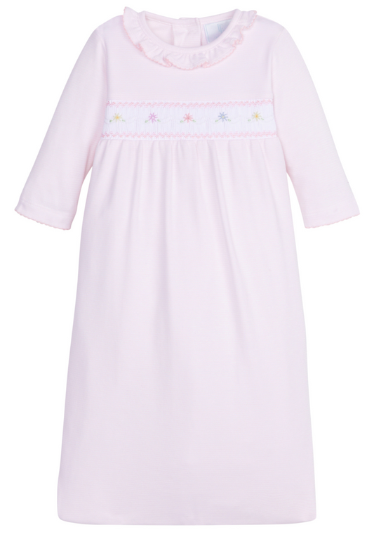Smocked Newborn Gown, Pink Flowers - Magpies Paducah