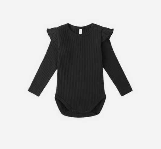 Ruffle Shoulder Bodysuit, Black - Magpies Paducah