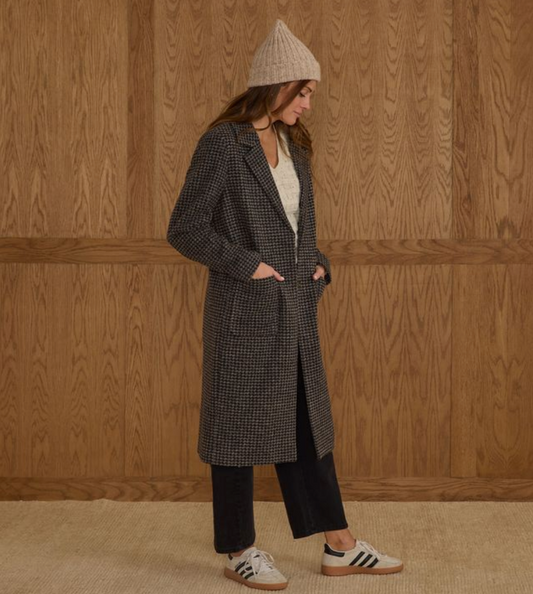 Women's Longline Coat, Micro Check - Magpies Paducah
