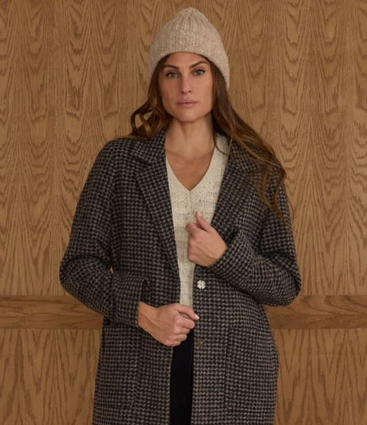Women's Longline Coat, Micro Check - Magpies Paducah