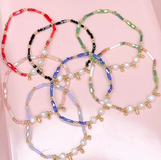 Princess Pearls Beaded Bracelet, Aqua - Magpies Paducah