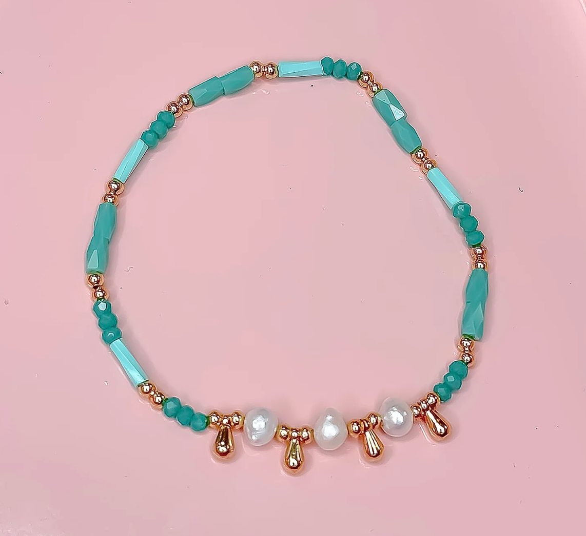 Princess Pearls Beaded Bracelet, Aqua - Magpies Paducah
