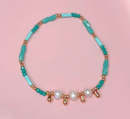 Princess Pearls Beaded Bracelet, Aqua - Magpies Paducah