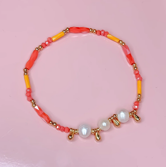 Princess Pearls Beaded Bracelet, Orange - Magpies Paducah