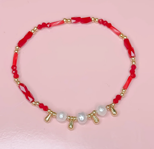 Princess Pearls Beaded Bracelet, Red - Magpies Paducah