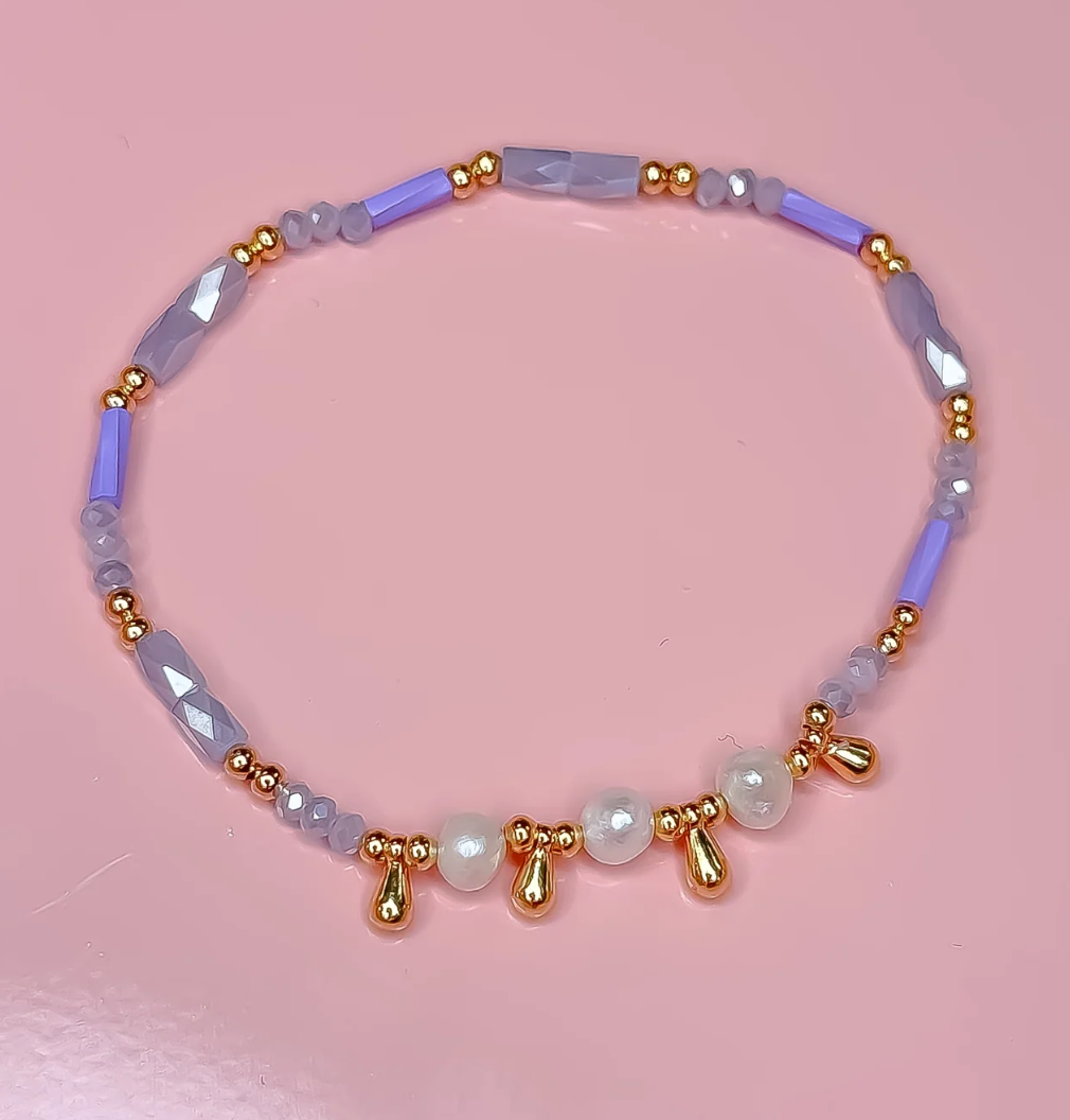Princess Pearls Beaded Bracelet, Purple - Magpies Paducah