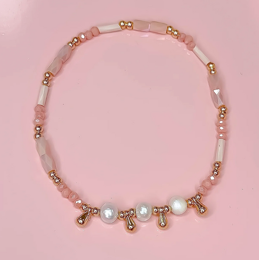 Princess Pearls Beaded Bracelet, Salmon - Magpies Paducah