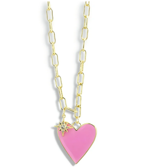 Enamel Heart/Star Necklace, Light Pink - Magpies Paducah