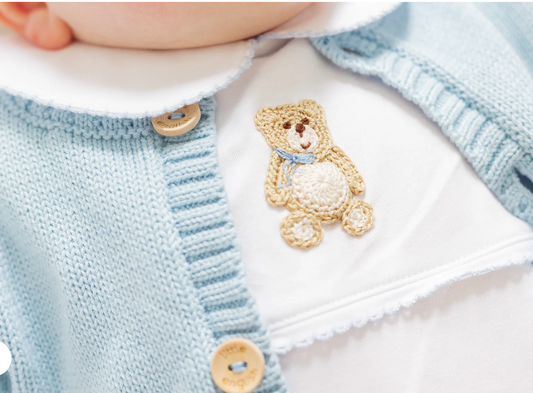 Crochet Playsuit, Blue Teddy Bear - Magpies Paducah