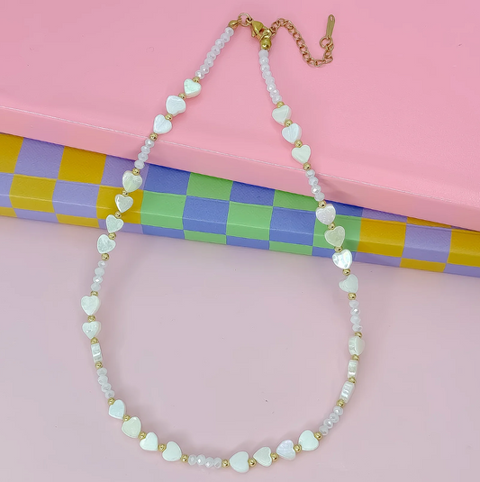 Candy Hearts Strand Necklace, White - Magpies Paducah
