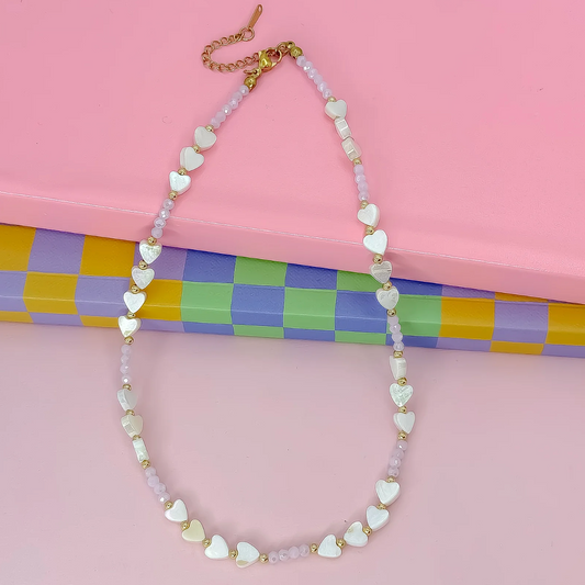 Candy Hearts Strand Necklace, Light Pink - Magpies Paducah