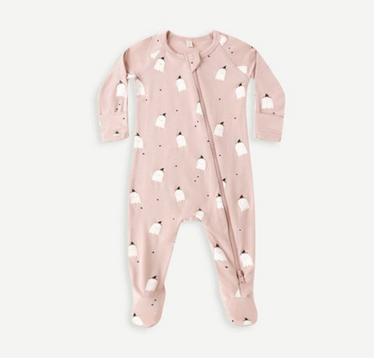 Bamboo Zip Footie, Pink Ghosts - Magpies Paducah