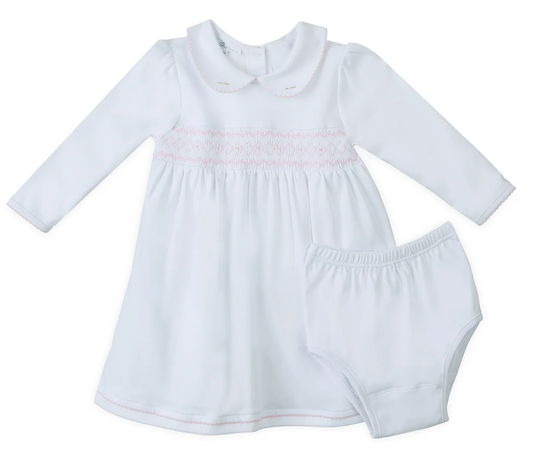 Lizzie & Landon's Smocked Collared LS Dress, Pink - Magpies Paducah