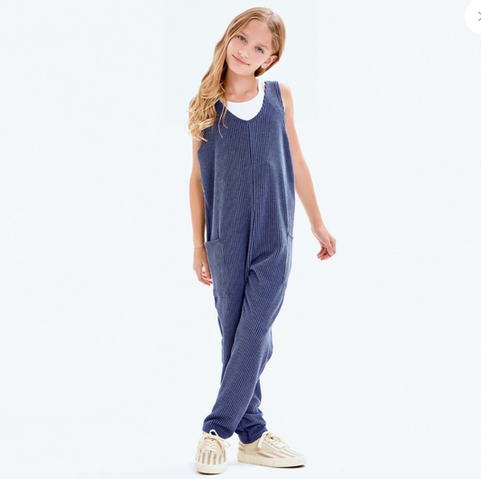 Ribbed Jumpsuit, Washed Navy