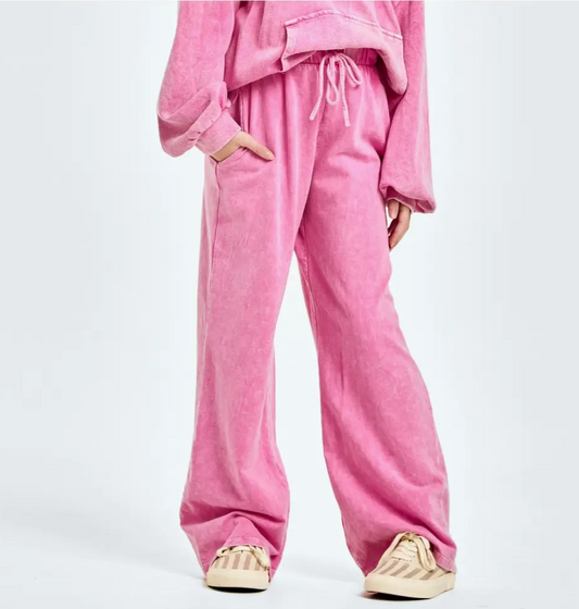 Wide Leg Sweats, Mineral Washed Pink