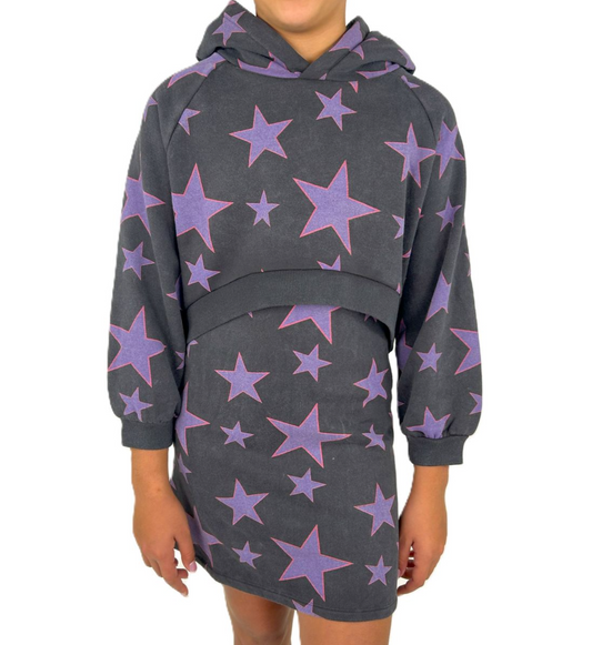 Hoodie Dress, All Over Purple Stars - Magpies Paducah