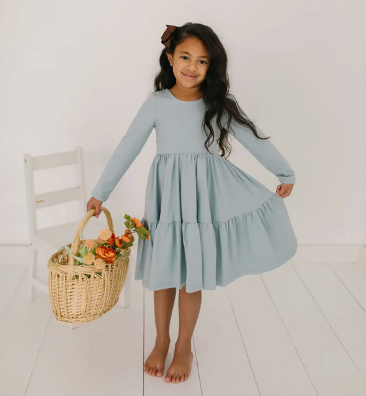 Gwendolyn Ruffle Dress, Dusty Blue