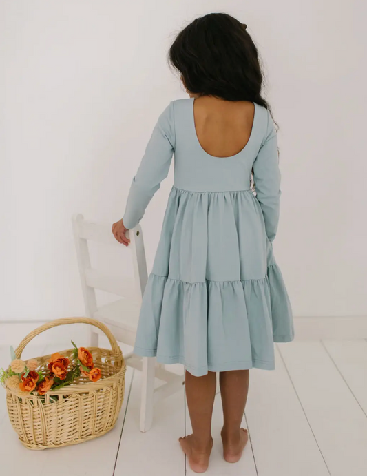 Gwendolyn Ruffle Dress, Dusty Blue