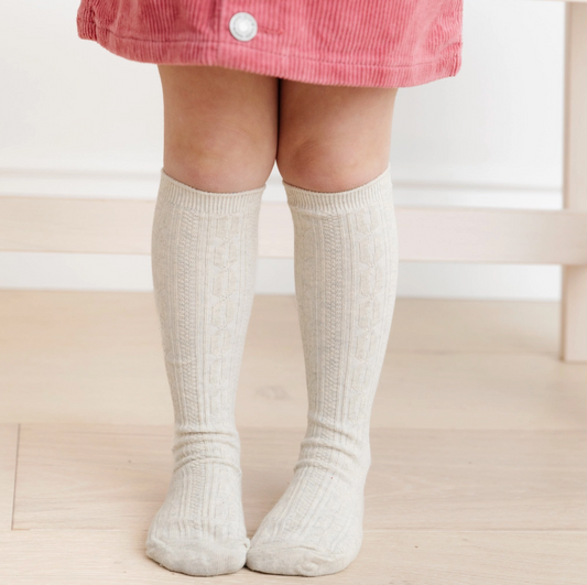 Heathered Ivory Knit Knee High Socks - Magpies Paducah