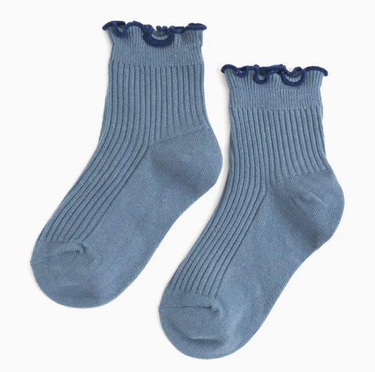 Ribbed Lettuce Trim Midi Socks, Denim/Navy - Magpies Paducah