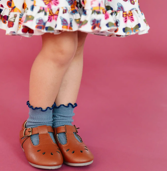 Ribbed Lettuce Trim Midi Socks, Denim/Navy - Magpies Paducah