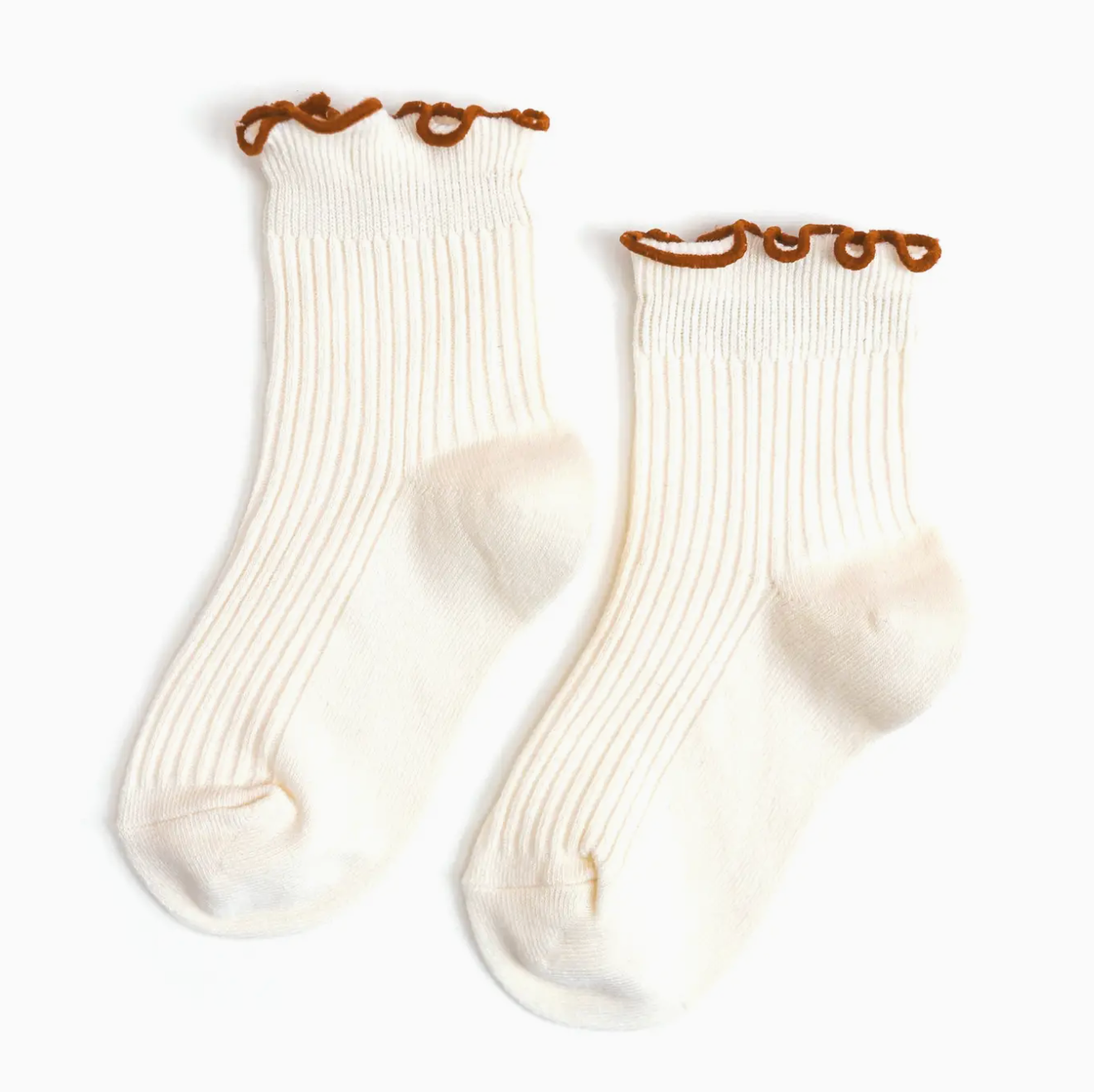 Ribbed Lettuce Trim Midi Socks, Ivory/Almond - Magpies Paducah