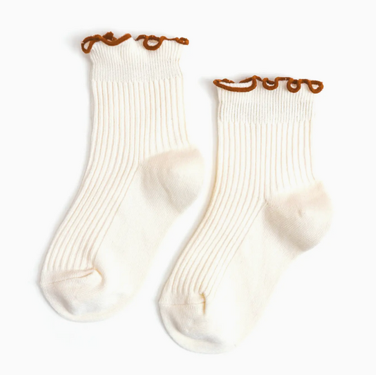 Ribbed Lettuce Trim Midi Socks, Ivory/Almond - Magpies Paducah