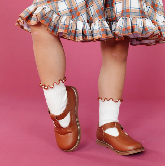 Ribbed Lettuce Trim Midi Socks, Ivory/Almond - Magpies Paducah