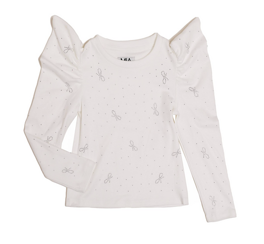 White Puff Sleeve Bow Top - Magpies Paducah