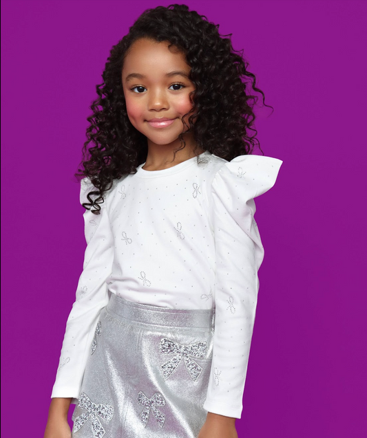 White Puff Sleeve Bow Top - Magpies Paducah