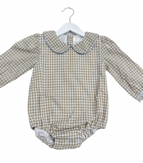 Barron Bubble, Khaki Gingham with Blue Trim