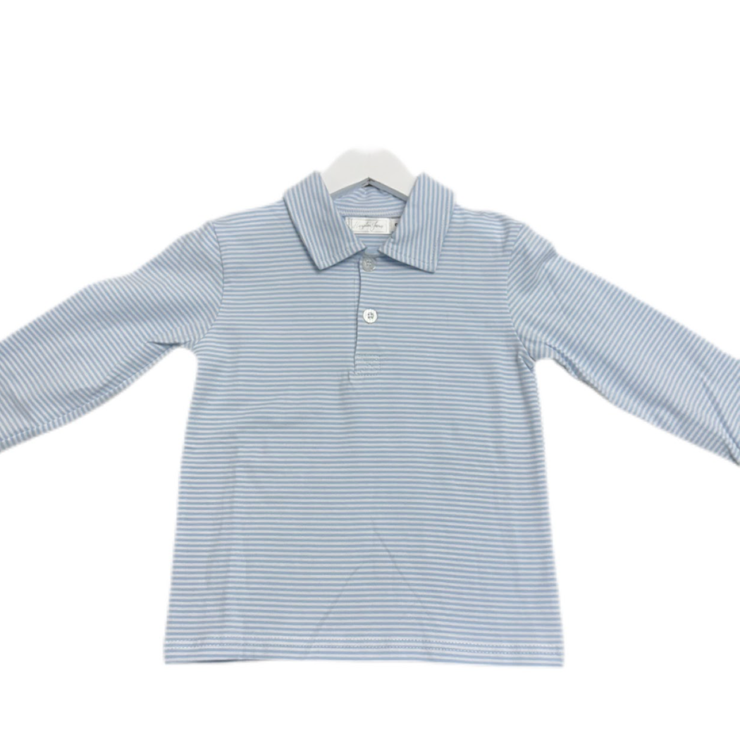 Luke Cotton Polo, Light Blue Stripe