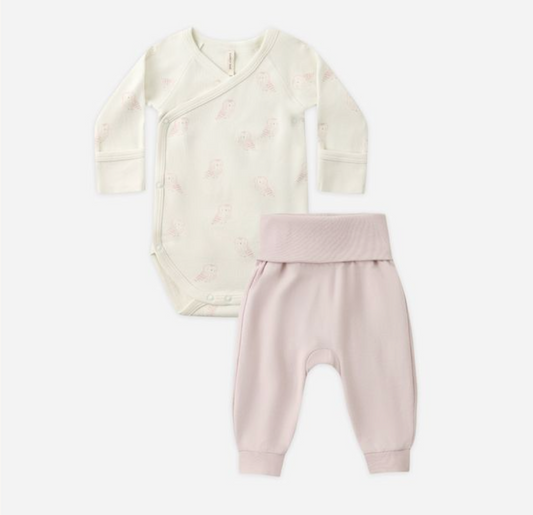 Side Snap Bodysuit + Pant Set, Snow Owls - Magpies Paducah