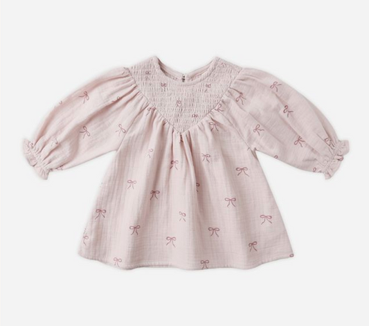V Smocked Dress, Bows - Magpies Paducah