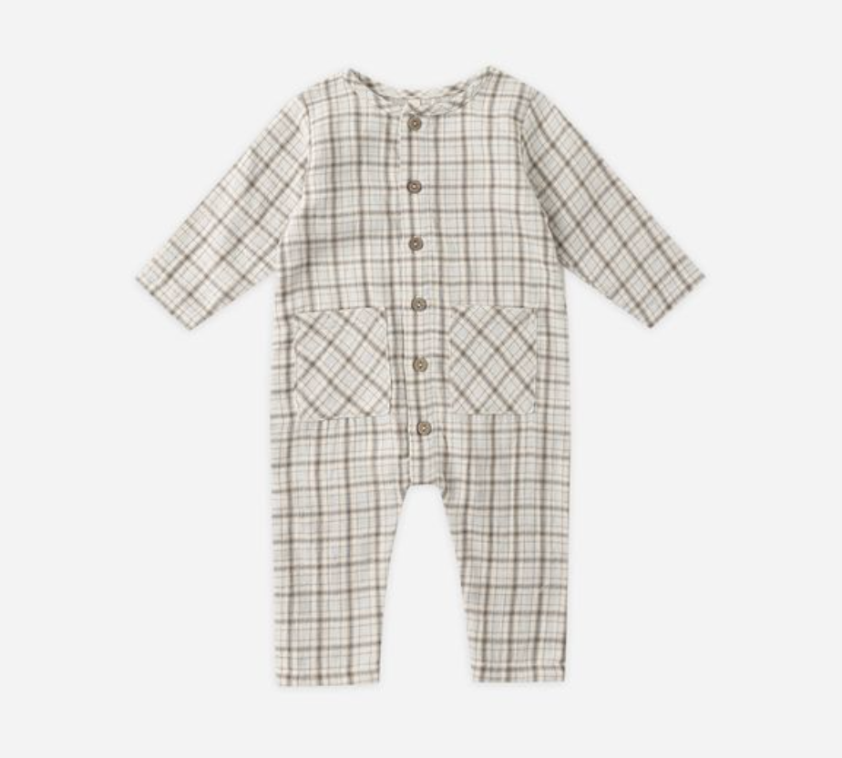 Pocketed Woven Jumpsuit, Blue Plaid - Magpies Paducah