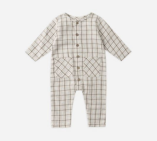Pocketed Woven Jumpsuit, Blue Plaid - Magpies Paducah