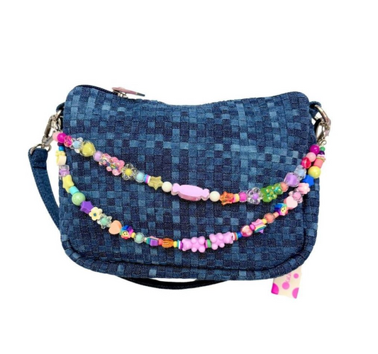 Woven Denim Purse with Charms