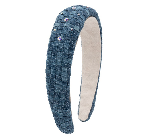 Crystalized Woven Denim Headband - Magpies Paducah